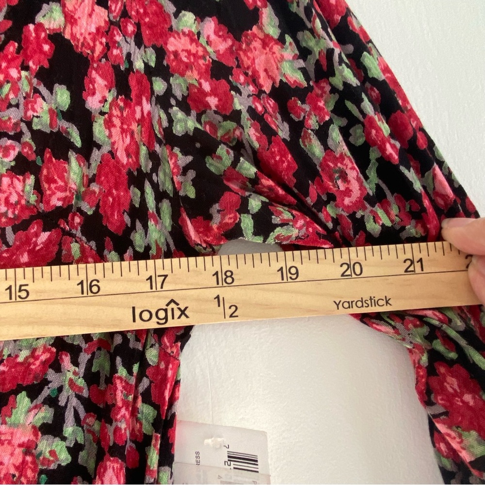 Rock & Roll Cowgirl Black Red Floral Dress Valentines Bell Sleeve Flowy Flirty L - Picture 5 of 8